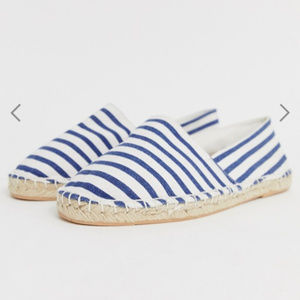 London Rebel Blue White Striped Flats US 9 NEW